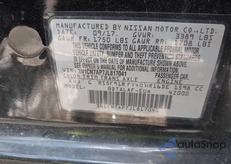 2018 Nissan Versa 1.6 S из США, поврежденный, VIN 3N1CN7AP7JL817041